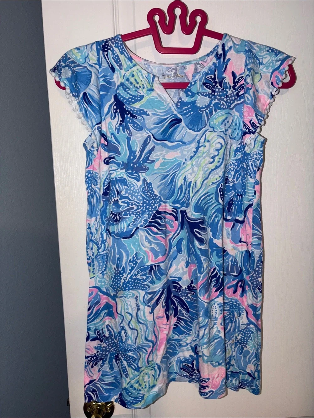 Lilly Pulitzer Girls Blue Pink Seafoam Floral Dress